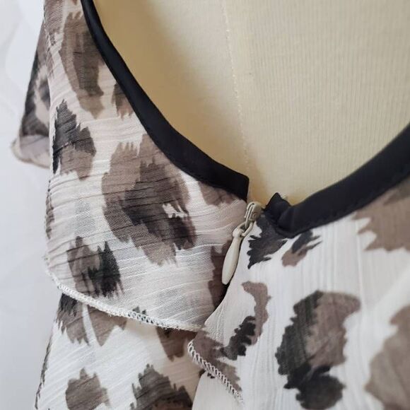 Anthropologie Lapis Womens Blouse Ivory Black Leopard Print Layered Beaded M - Picture 6 of 8